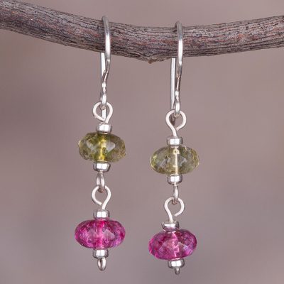 Pink And Green Quartz Sterling Silver Dangle Earrings The Quartz Dangle Earrings The Color Of Dreams Pink And Green