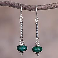 Chrysocolla dangle earrings, 'Meadow Goddess' - Chrysocolla and Sterling Silver Dangle Earrings from Peru