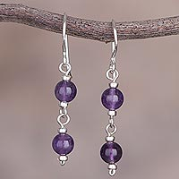 Amethyst dangle earrings, 'Andean Emotion' - Dangle Earrings in Sterling Silver with Two Amethyst Beads