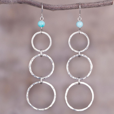 Amazonite dangle earrings, 'Silver Ripples' - Amazonite Bead and Sterling Silver Dangle Earrings from Peru