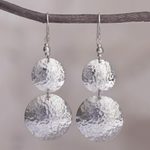 Sterling silver dangle earrings, 'Luminous Sentries' - Double Disk Sterling Silver Dangle Earrings from Peru