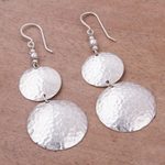 Sterling silver dangle earrings, 'Luminous Sentries' - Double Disk Sterling Silver Dangle Earrings from Peru