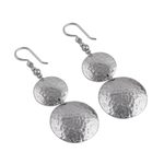 Sterling silver dangle earrings, 'Luminous Sentries' - Double Disk Sterling Silver Dangle Earrings from Peru