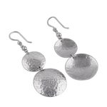 Sterling silver dangle earrings, 'Luminous Sentries' - Double Disk Sterling Silver Dangle Earrings from Peru