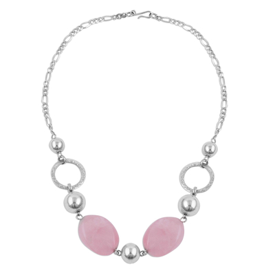 Rose quartz beaded pendant necklace, 'Rose Lady' - Rose Quartz and Sterling Silver Beaded Pendant Necklace