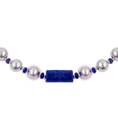 collar con colgante de cuentas de sodalita - Collar de perlas de sodalita y plata esterlina de Perú