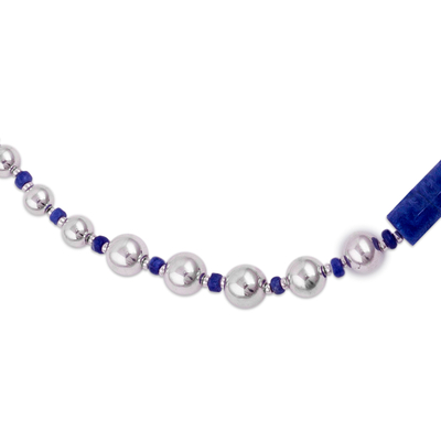 collar con colgante de cuentas de sodalita - Collar de perlas de sodalita y plata esterlina de Perú