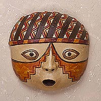 Ceramic mask, 'Wari Warrior' - Handcrafted Ceramic Mask of a Wari Warrior from Peru