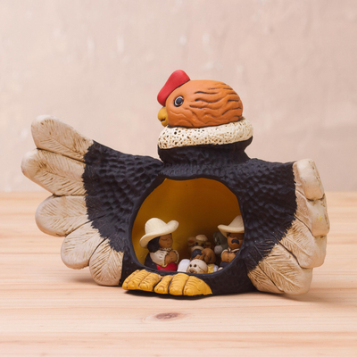 Keramische Krippe, 'Condor Christmas - Kondor-Thema Andine Weihnachtskrippe aus Keramik