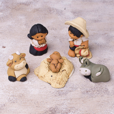 Belén de cerámica, (6 piezas) - Pesebre Belén de cerámica de seis piezas de Perú