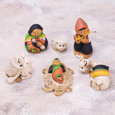 Ceramic nativity scene, 'Hope of the Andes' (7 pieces) - Andean Style Petite Ceramic Nativity Scene (7 Pieces)