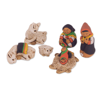 Belén de cerámica, (7 piezas) - Belén pequeño de cerámica estilo andino (7 piezas)