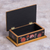 Reverse-painted glass decorative box, 'Colonial Bouquet' - Reverse-Painted Glass Decorative Box in Black from Peru