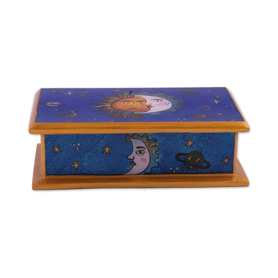 Reverse painted glass decorative box, 'Solar Love' - Sun-Themed Reverse Painted Glass Decorative Box from Peru