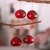 Ornamente aus getrocknetem Mate-Kürbis, 'Eulenwachen' (Satz von 4 Stück) - Rote getrocknete Mate Kürbiskauz-Ornamente aus Peru (4er-Satz)