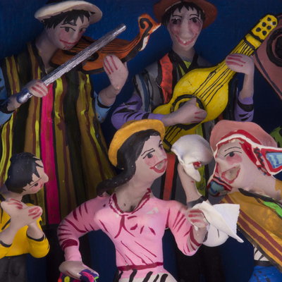 Wood retablo, 'Dance in the Andes' - Hand Painted Wood Retablo from Peru