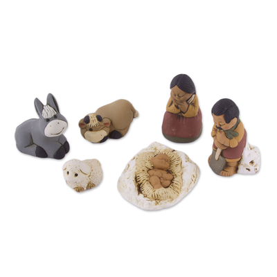 Belén de cerámica, (6 piezas) - Pequeño belén andino de cerámica (6 piezas)