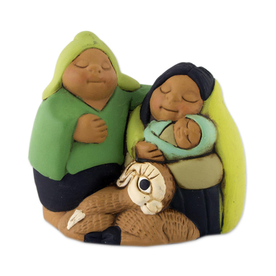 Ceramic nativity scene, 'Holy Family in Peru' - Petite Andean Christmas Nativity Scene in Ceramic