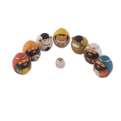 7 Piece Egg-Shaped Diminutive Ceramic Nativity Scene