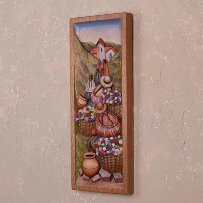 Reliefplatte aus Zedernholz - Wandpaneel aus Zedernholz von Blumenbauern aus Peru