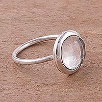 Quartz single stone ring, 'Light Crystal' - Clear Quartz and Silver Single Stone Ring from Peru