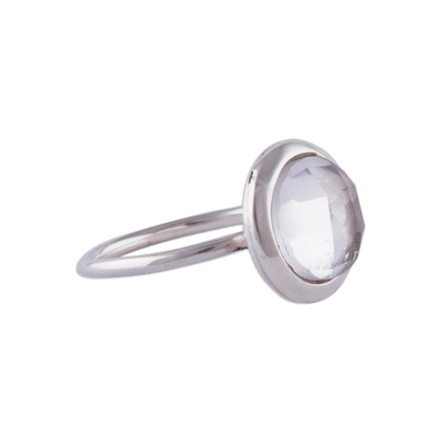 Quartz single stone ring, 'Light Crystal' - Clear Quartz and Silver Single Stone Ring from Peru