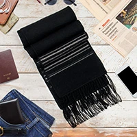 Men's alpaca blend scarf, 'Andean Clouds in Black'