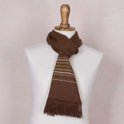 Bufanda de hombre en mezcla de alpaca - Bufanda tejida artesanal de mezcla de alpaca marrón para hombre