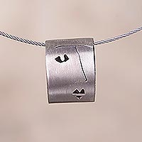 Sterling silver pendant necklace, 'Feminine Profile' - Face Motif Sterling Silver Pendant Necklace from Peru