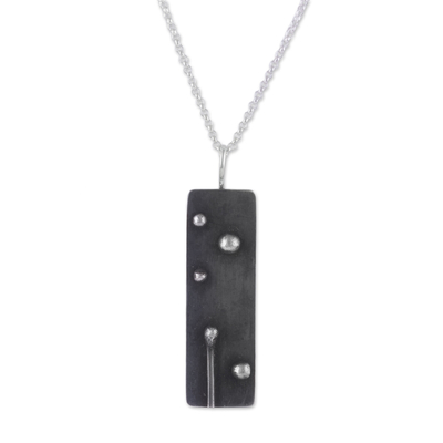 Collar colgante de plata esterlina - Collar colgante rectangular de plata de ley oxidada