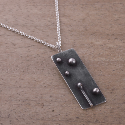 Sterling silver pendant necklace, 'Enduring' - Rectangular Oxidized Sterling Silver Pendant Necklace