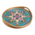 Reverse-painted glass tray, 'Colonial Elegance' - Reverse Painted Glass and Wood Turquoise Floral Round Tray (image 2a) thumbail