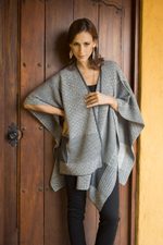 Alpaca blend reversible ruana, 'Grey Medley' - Peruvian Reversible Multi Patterned Grey Alpaca Blend Ruana