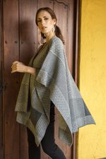 Alpaca blend reversible ruana, 'Grey Medley' - Peruvian Reversible Multi Patterned Grey Alpaca Blend Ruana