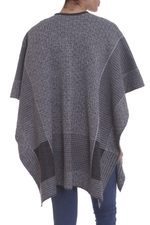 Alpaca blend reversible ruana, 'Grey Medley' - Peruvian Reversible Multi Patterned Grey Alpaca Blend Ruana