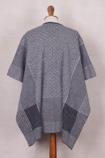 Alpaca blend reversible ruana, 'Grey Medley' - Peruvian Reversible Multi Patterned Grey Alpaca Blend Ruana