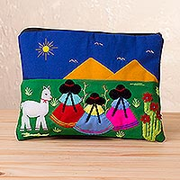 Cotton blend cosmetic bag, 'Walk in the Countryside' - Handcrafted Cotton Blend Patchwork Cosmetic Bag from Peru