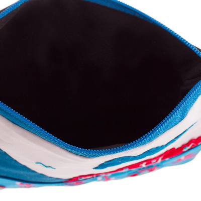 Cotton blend cosmetic bag, 'Blue Andes' - Cotton Blend Patchwork Cosmetic Case in Blue from Peru