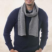 Bufanda de hombre 100% alpaca - Bufanda 100% Alpaca Tejida a Mano en Espiga Gris para Hombre