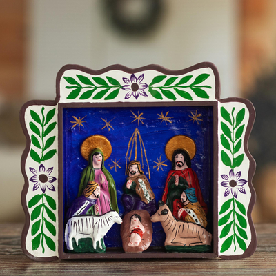 Wood retablo, 'The Magi Bring Gifts' - Three Kings Christmas-Themed Ayacucho Retablo from Peru