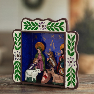 Wood retablo, 'The Magi Bring Gifts' - Three Kings Christmas-Themed Ayacucho Retablo from Peru