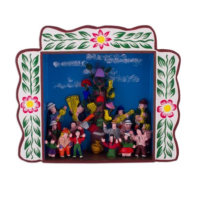 Wood retablo, 'Yunza in Ayacucho' - Wood Celebration Folk Art Retablo from Peru