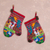 Cotton arpillera decorative mitts, 'Llama Walk' (pair) - Hand Made Cotton Arpillera Decorative Mitts Featuring Llamas thumbail