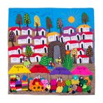 Cotton arpillera wall hanging, 'Market Splendor' - Hand Made Cotton Arpillera Wall Hanging of Peruvian Market