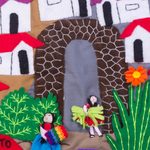 Cotton arpillera wall hanging, 'Market Splendor' - Hand Made Cotton Arpillera Wall Hanging of Peruvian Market