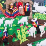 Cotton arpillera wall hanging, 'Andean Nativity' - Hand Made Cotton Arpillera Wall Hanging of Andean Nativity