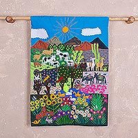 Cotton arpillera wall hanging, Long Live Nature