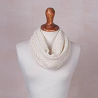 Baby Ivory Alpaca Blend Knitted Neck Warmer from Peru,'Alabaster Intrigue'
