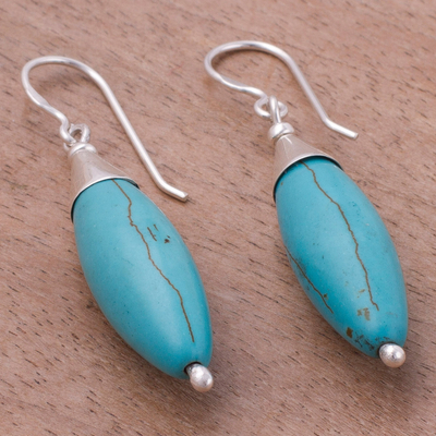 Sterling silver dangle earrings, 'Inca Queen' - Sterling Silver and Recon Turquoise Earrings from Peru