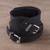 Leather wristband bracelet, 'Let's Rock' - Black Sheepskin Leather Wristband Bracelet from Peru thumbail